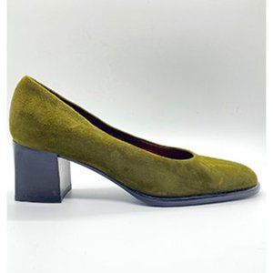 Vintage Bally Army Green Suede Block Heels Pumps